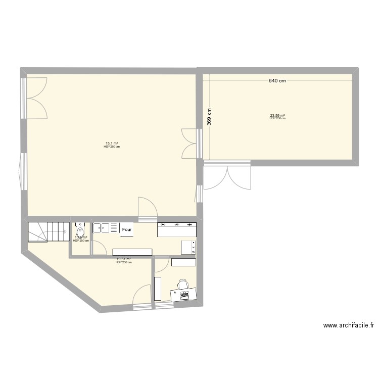 Epicerie 2 aménagement. Plan de 4 pièces et 88 m2