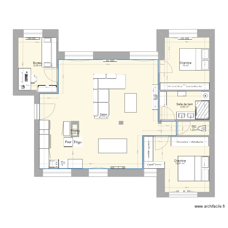 V2 3. Plan de 7 pièces et 87 m2