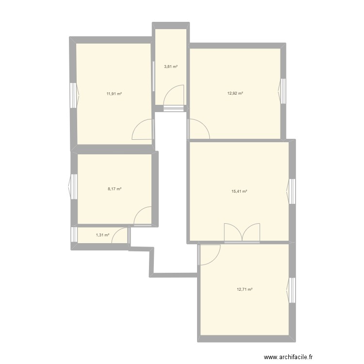 Appartemet. Plan de 7 pièces et 66 m2