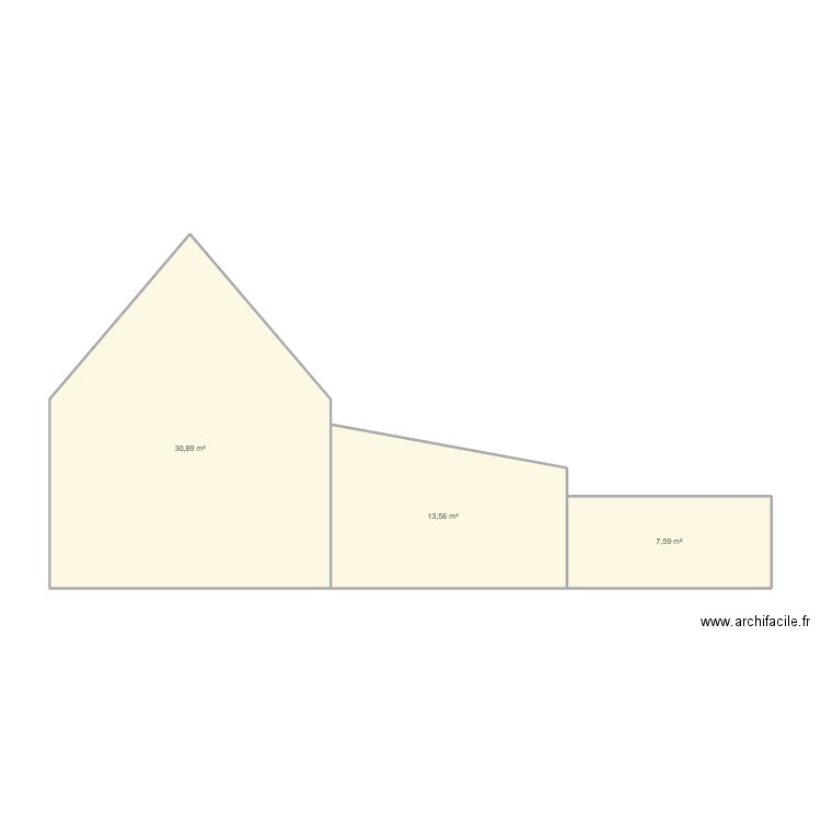 VUE DE COTE. Plan de 3 pièces et 52 m2