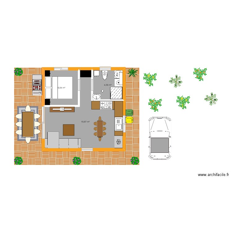 MAISON 6X6. Plan de 3 pièces et 30 m2