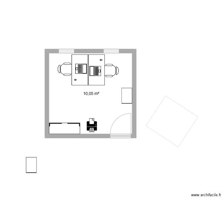 Bureau. Plan de 1 pièce et 10 m2