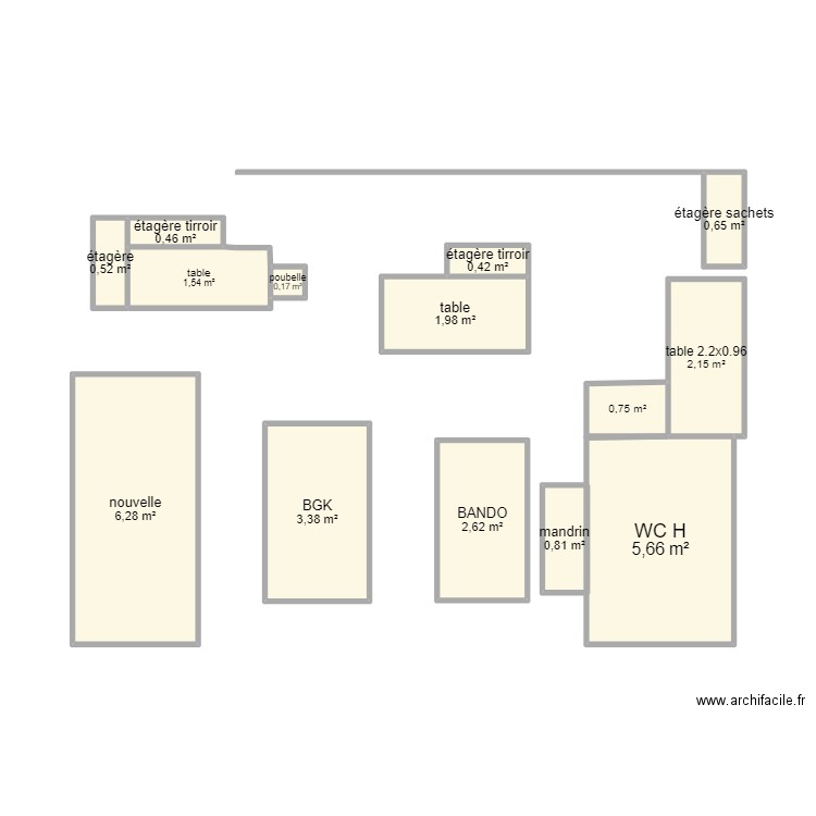 DENTE. Plan de 14 pièces et 27 m2