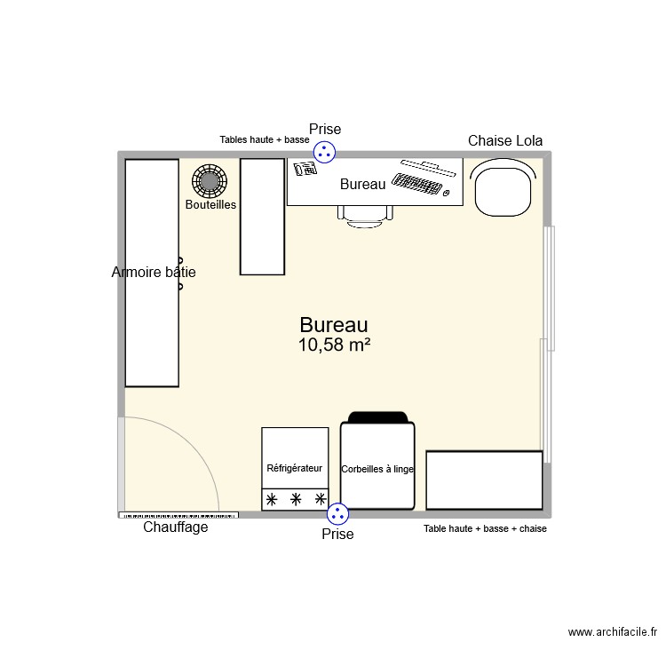 Bureau 2. Plan de 1 pièce et 11 m2