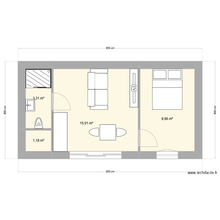 Projet studio pmr. Plan de 4 pièces et 29 m2