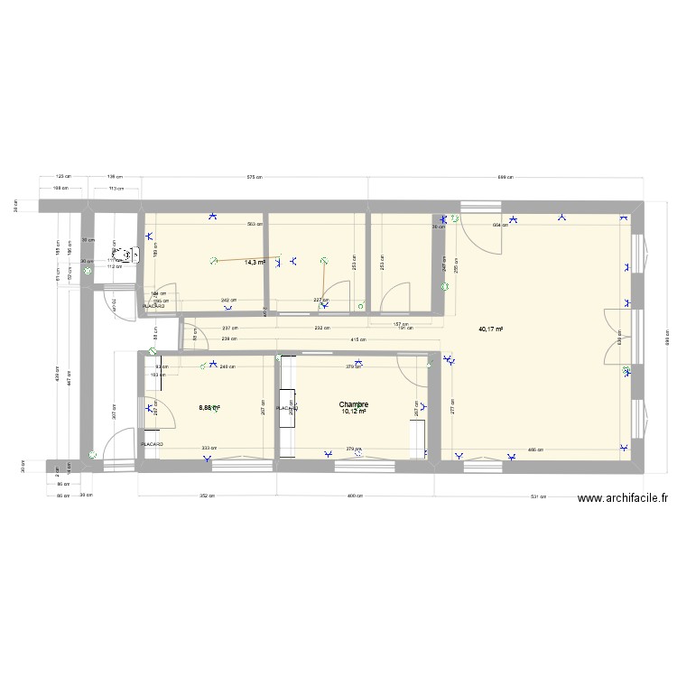 COTES A VERIFIER. Plan de 4 pièces et 73 m2