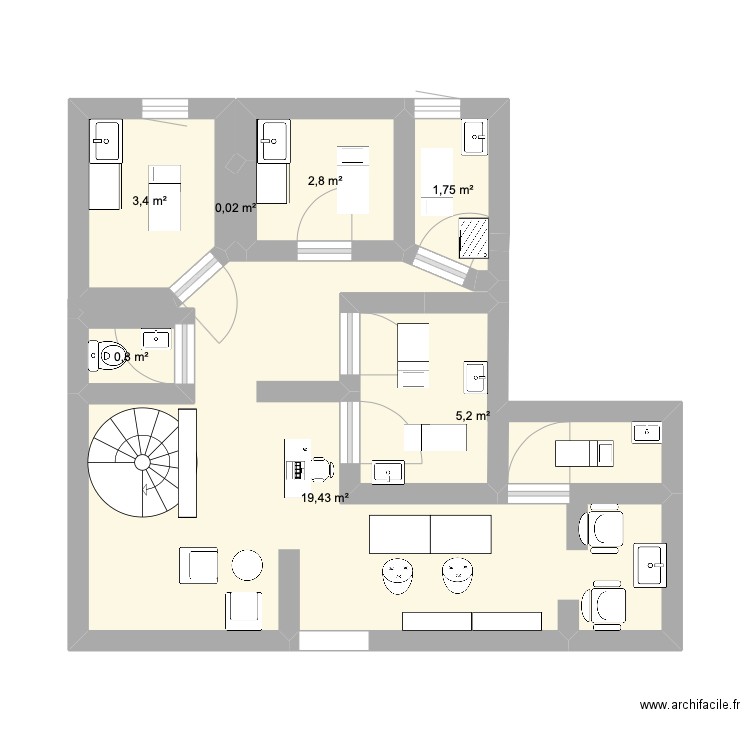 institut Alizé. Plan de 7 pièces et 33 m2