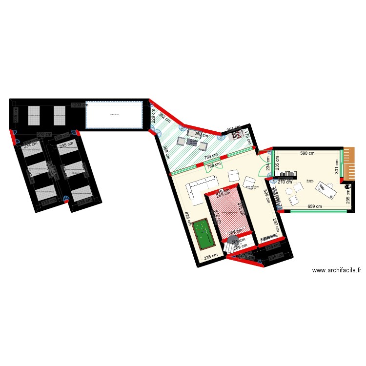 Maison container artiste étage. Plan de 11 pièces et 188 m2