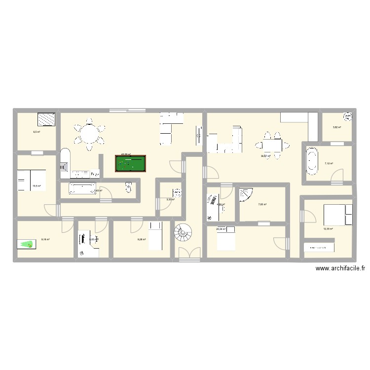 deuxième étage. Plan de 15 pièces et 186 m2