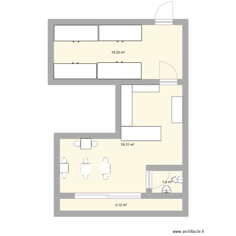 Le snack. Plan de 4 pièces et 37 m2