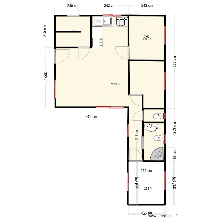 MAISON DE VACANCES Container 2 2025. Plan de 3 pièces et 49 m2