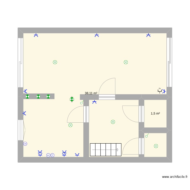 1er etage. Plan de 2 pièces et 40 m2