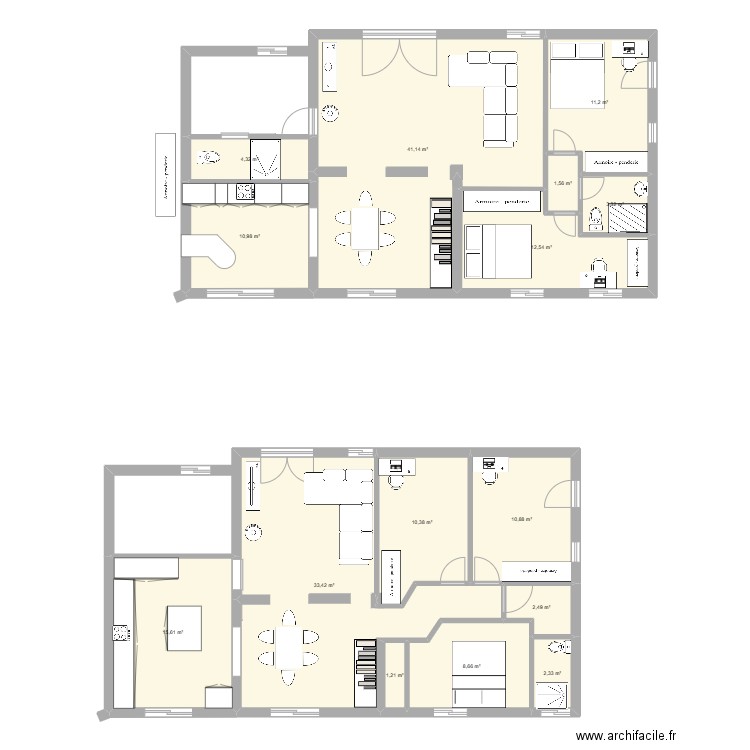 Casa version 1. Plan de 15 pièces et 170 m2