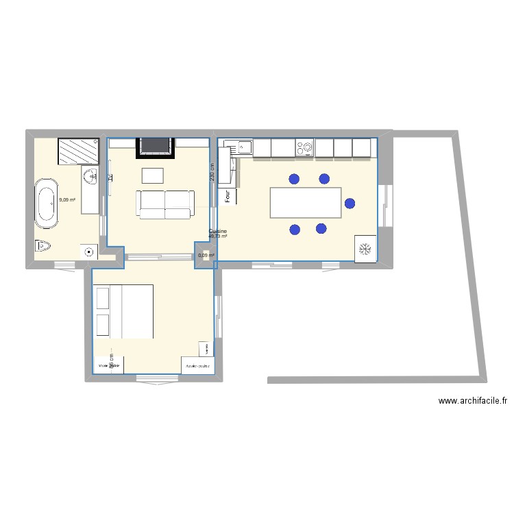 BARAQUETTE 2. Plan de 3 pièces et 59 m2