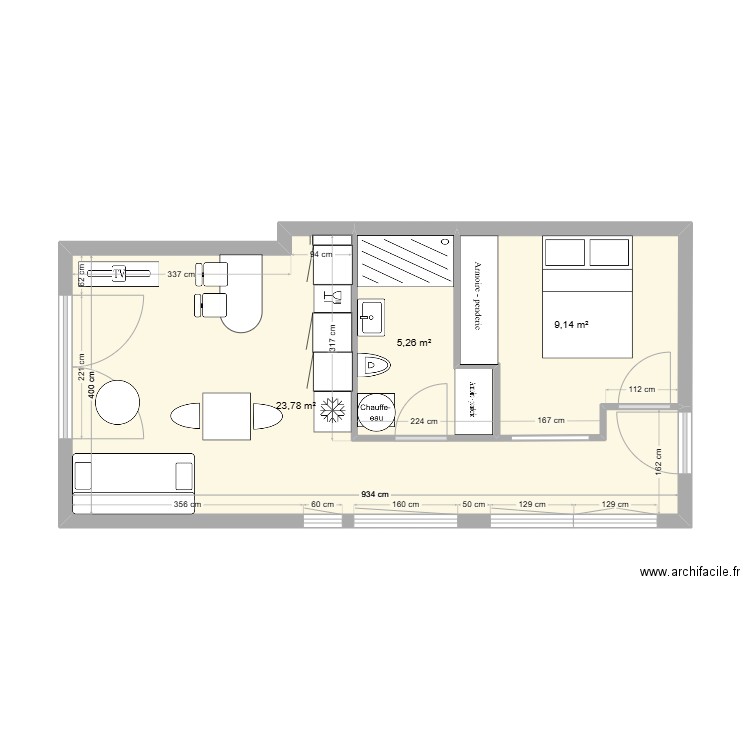 39m2 vide. Plan de 3 pièces et 38 m2