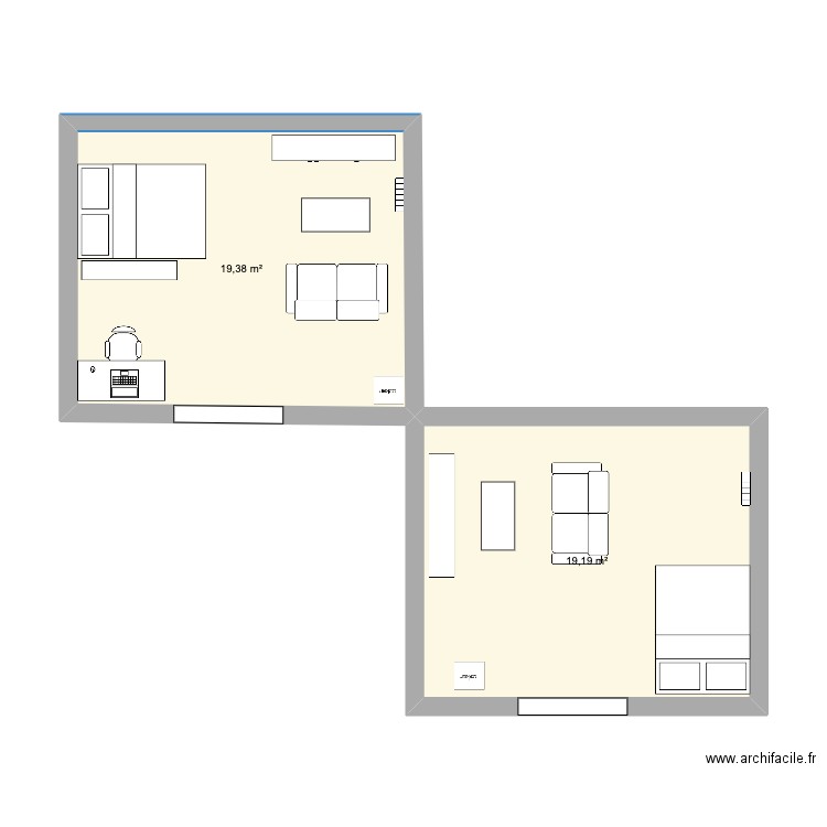 appart 2025. Plan de 2 pièces et 39 m2