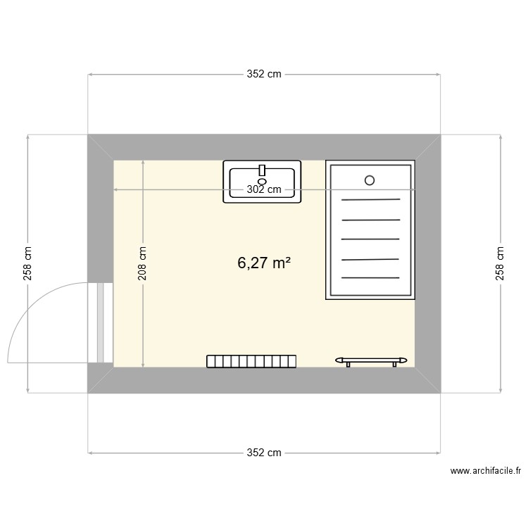 sdb. Plan de 1 pièce et 6 m2