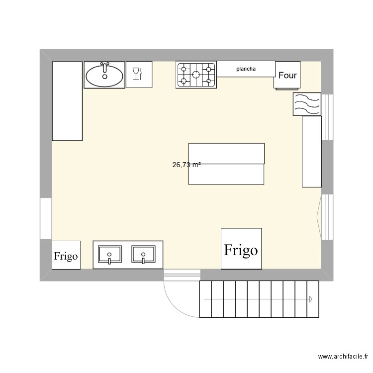 cuisine. Plan de 1 pièce et 27 m2