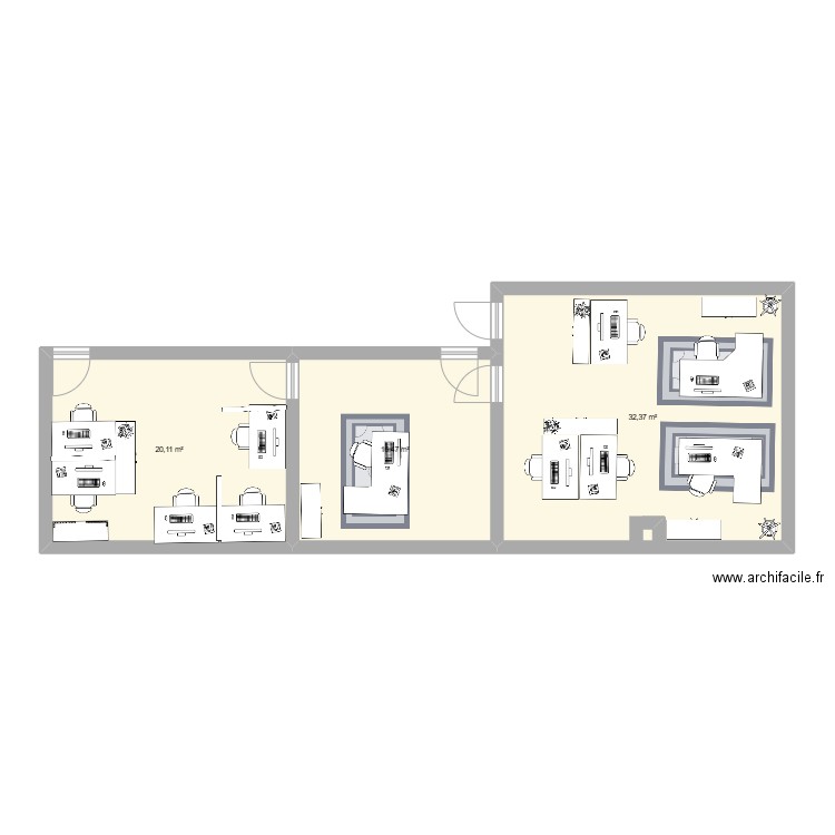 LE KOEUR Bureaux. Plan de 3 pièces et 69 m2