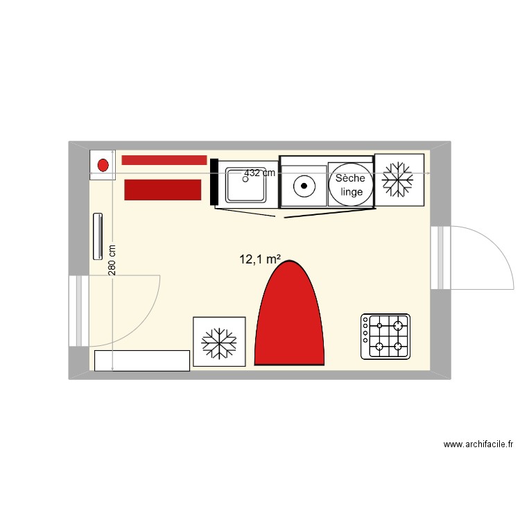 arrière cuisine 2025. Plan de 1 pièce et 12 m2