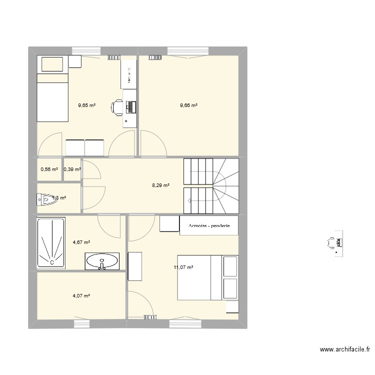 Etage 2 avec rad. Plan de 9 pièces et 50 m2