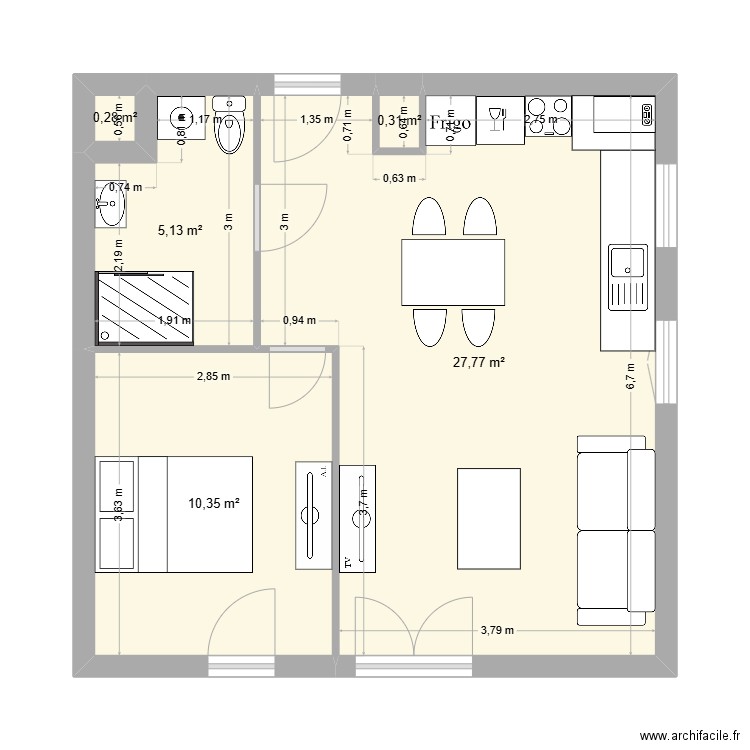 Appart adeline 2. Plan de 5 pièces et 44 m2