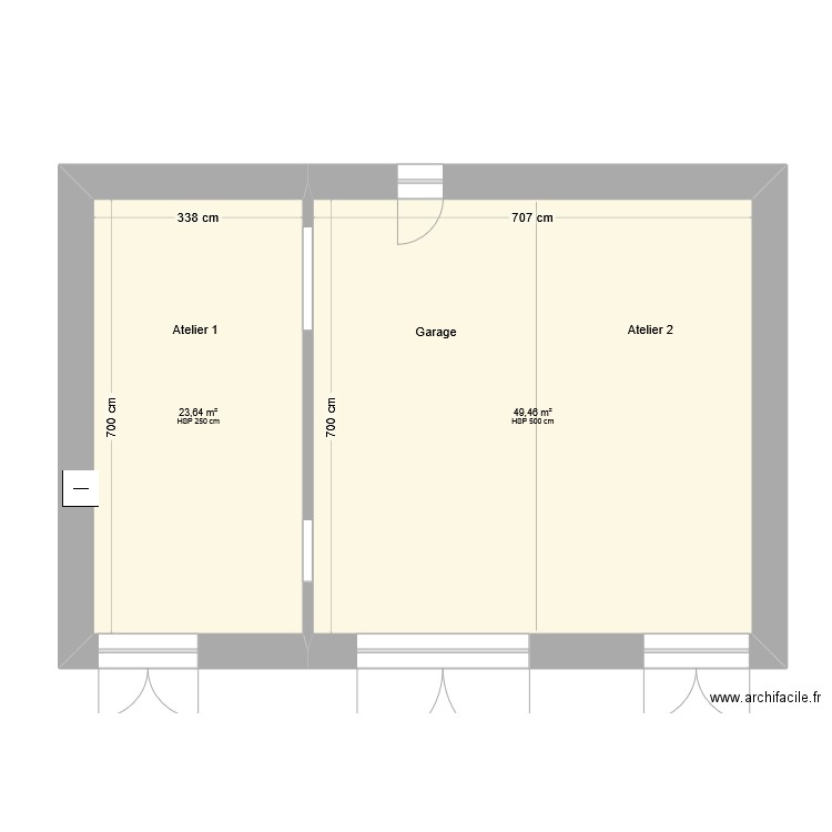 Atelier villecusson. Plan de 2 pièces et 73 m2