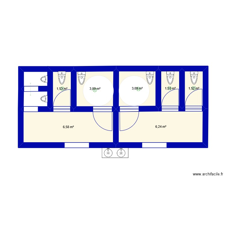 WC étang. Plan de 7 pièces et 24 m2