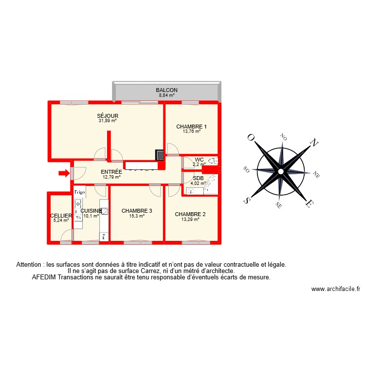 BI 25077. Plan de 15 pièces et 136 m2