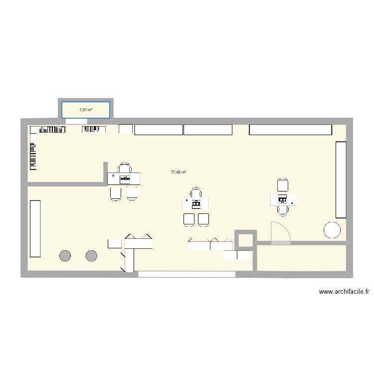 bob. Plan de 2 pièces et 79 m2