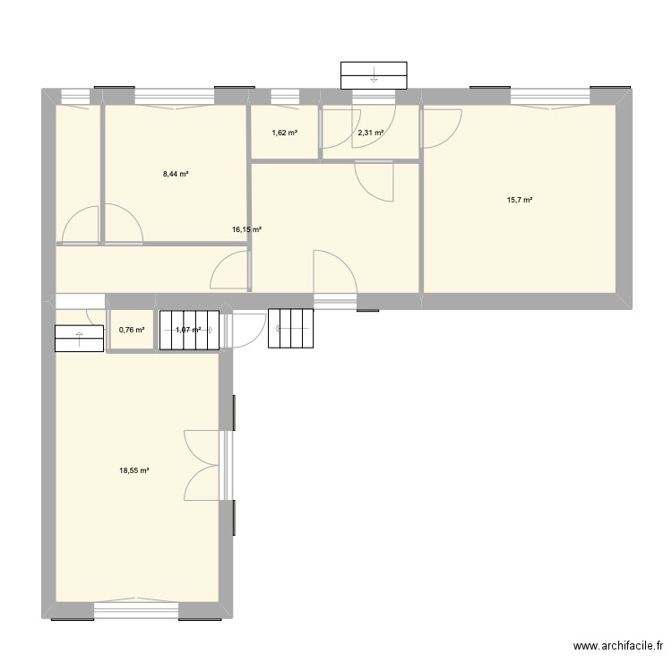 état actuel Montry. Plan de 8 pièces et 65 m2