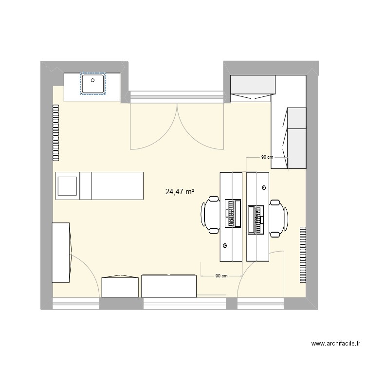 Infirmerie Cypressat plan actuel. Plan de 1 pièce et 24 m2