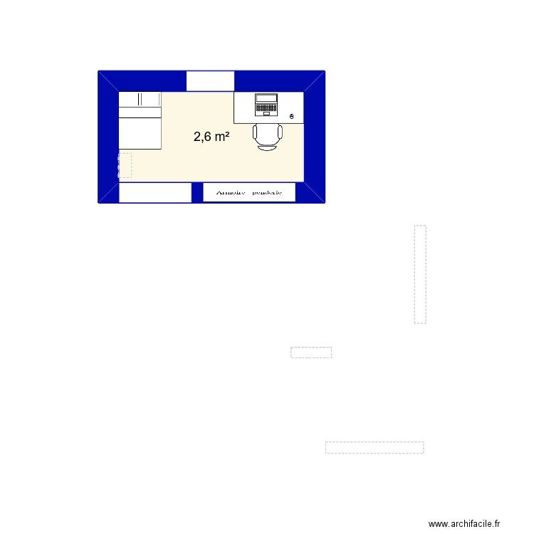 chambre de merde. Plan de 1 pièce et 3 m2