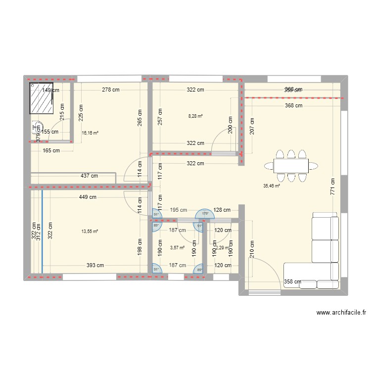 plan. Plan de 6 pièces et 79 m2