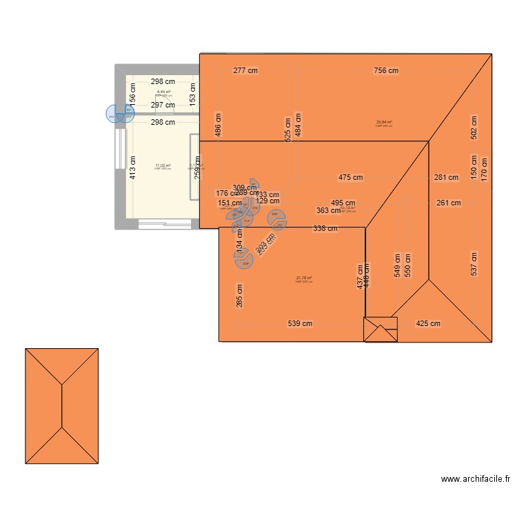 PLAN ANET SURFACES TOITURE 2. Plan de 13 pièces et 174 m2