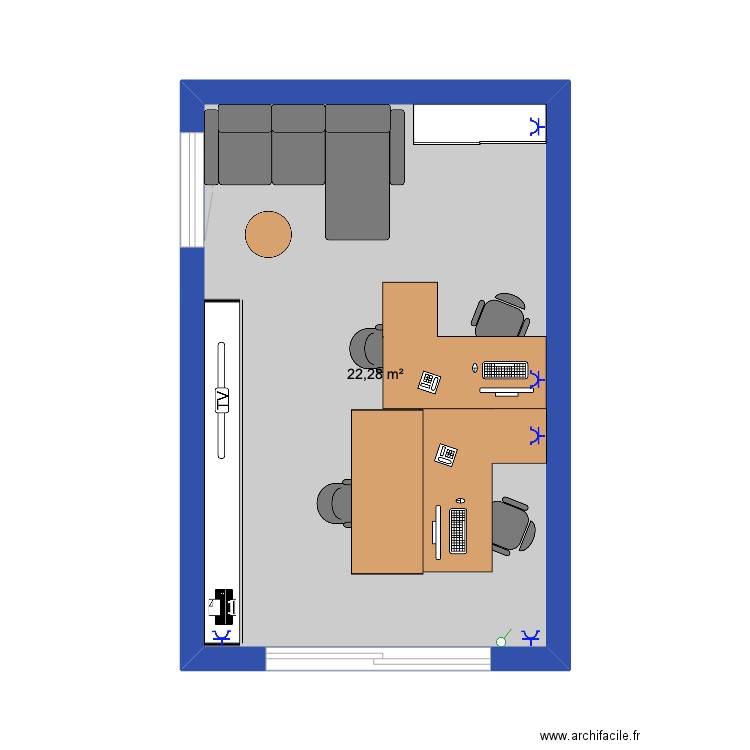 BUREAU. Plan de 1 pièce et 22 m2