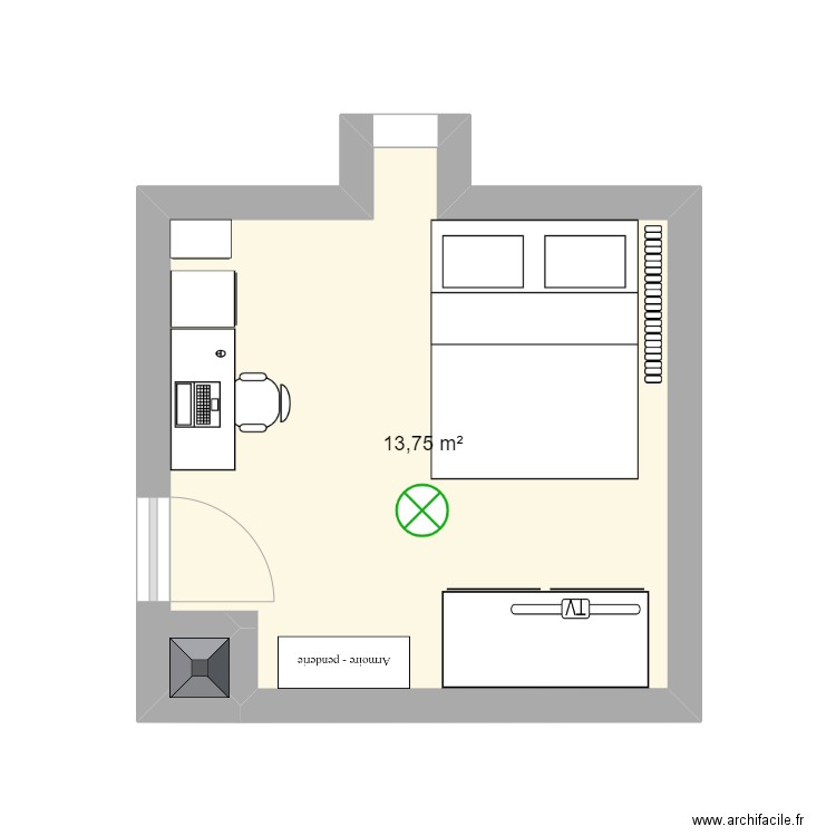 machambre. Plan de 1 pièce et 14 m2