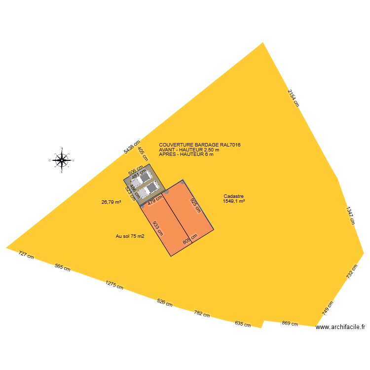 MDC. Plan de 1 pièce et 75 m2