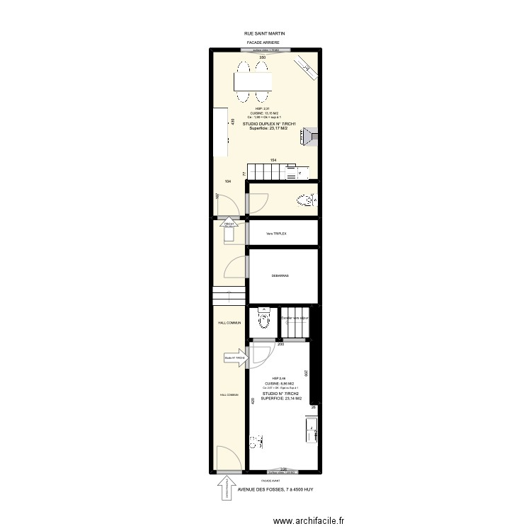 av des fosses, 7 - huy. Plan de 9 pièces et 44 m2