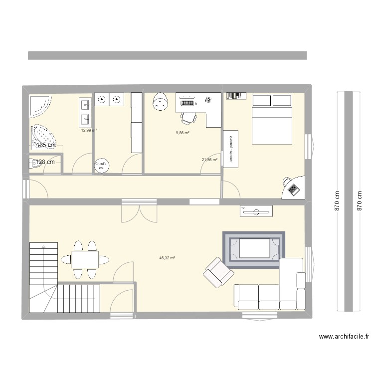 sous sol. Plan de 4 pièces et 91 m2