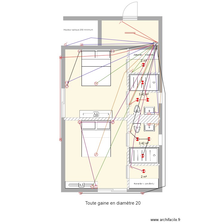 Corse chambre ami Eclairage. Plan de 7 pièces et 40 m2