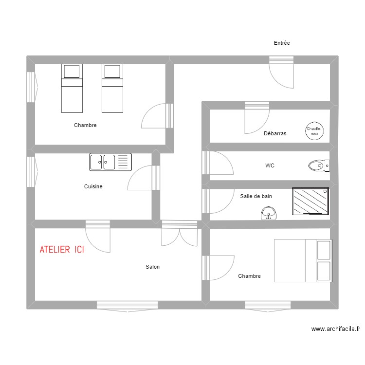 ESSAI. Plan de 8 pièces et 65 m2