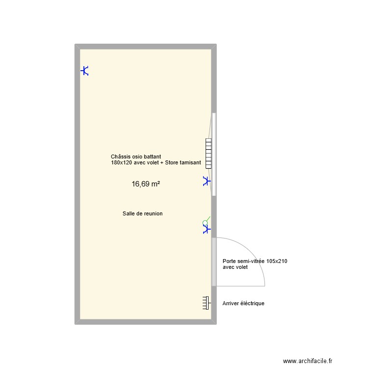 Plan salle de reunion Dubois dewance. Plan de 1 pièce et 17 m2