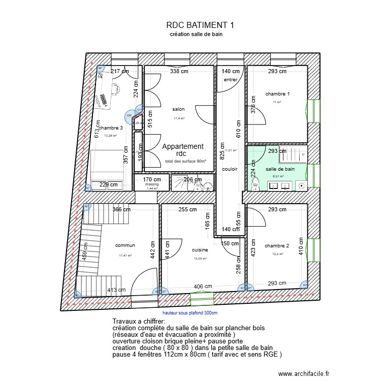 RDC Bâtiment 1 + aménagement. Plan de 12 pièces et 109 m2