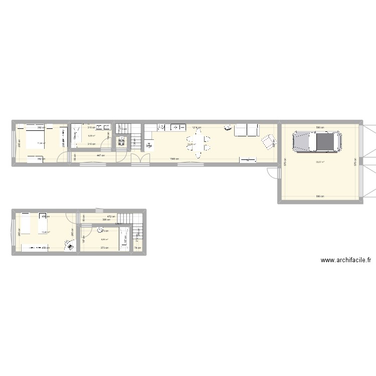 MaisonEtroite2. Plan de 8 pièces et 115 m2