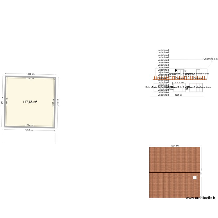 PLAN FACADE BOUVIER. Plan de 1 pièce et 148 m2