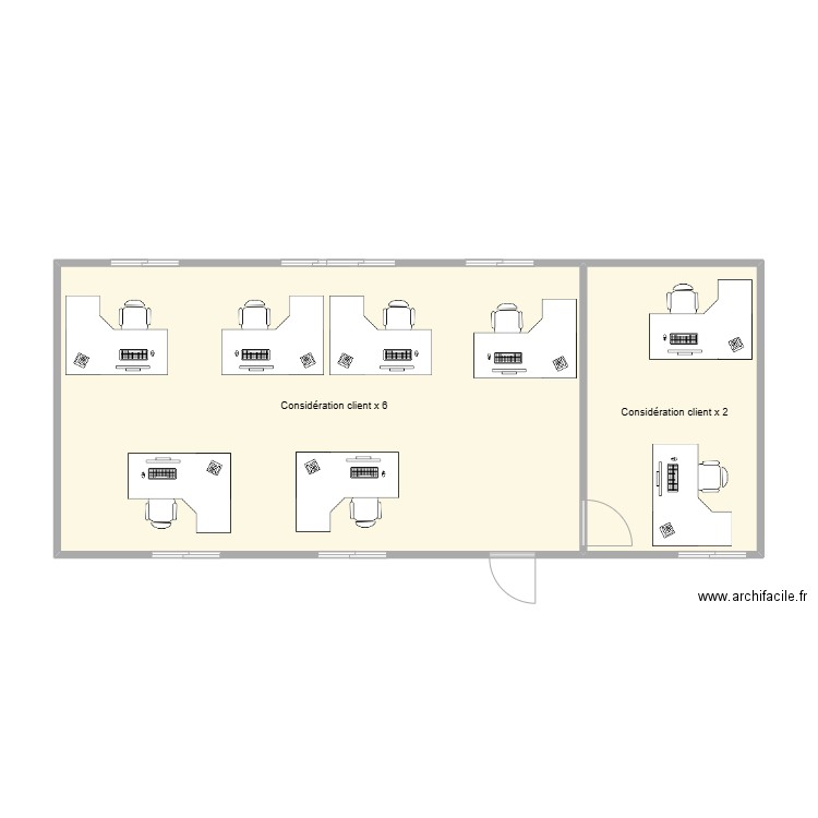 Considération client R+2. Plan de 2 pièces et 61 m2