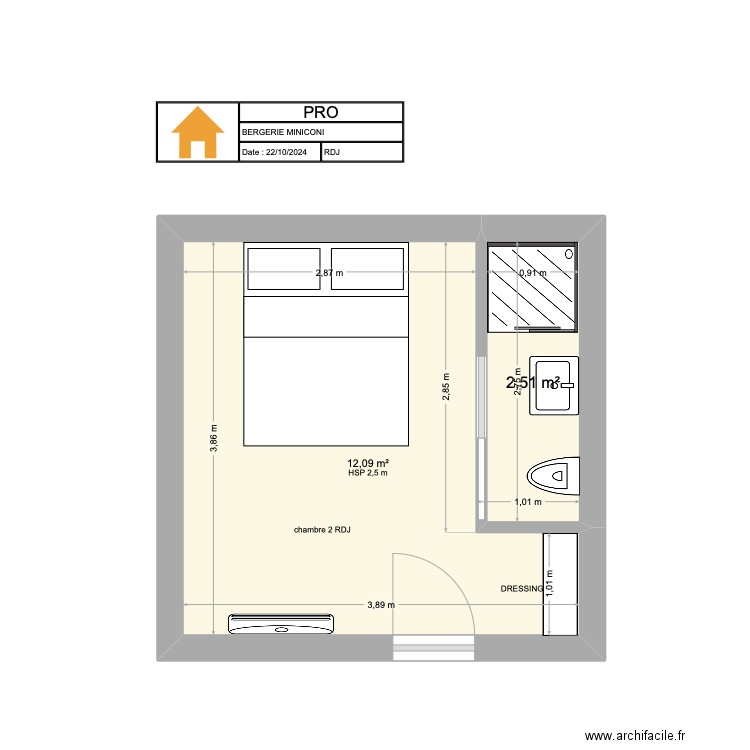 chambre 2. Plan de 2 pièces et 15 m2