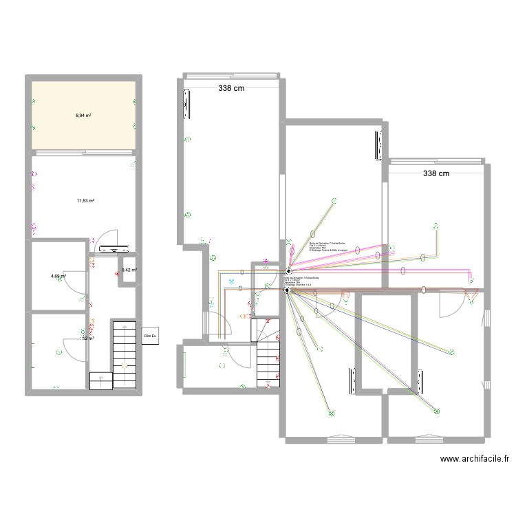 Cogo Eclairage Salle a manger & cuisine . Plan de 5 pièces et 38 m2