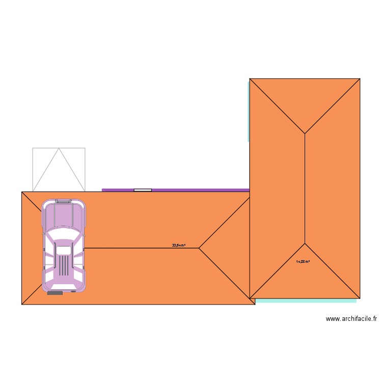 bebe. Plan de 2 pièces et 45 m2